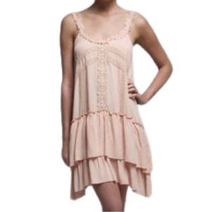 NWT Blu Pepper Boutique Women’s Bohemian Style Peach Pink Ruffle Lace Mini Dress